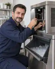 Buz Makinesi üzerinde çalışan teknisyen